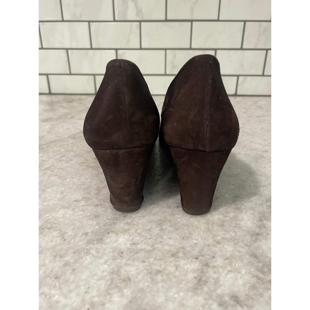 Stuart Weitzman Wedge Pump Womens 8 Narrow Brown Classic Suede Mid Heel - Picture 5 of 9